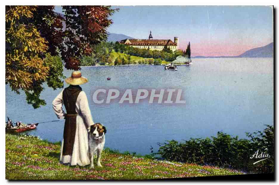 CPA Chiens Chien Savoie L'abbaye d'Hautecombe et le lac du Bourget 