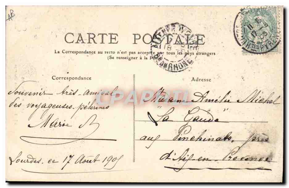 Les Pyrénées — Retour des Champs — MT postale n° 2020 — Verso