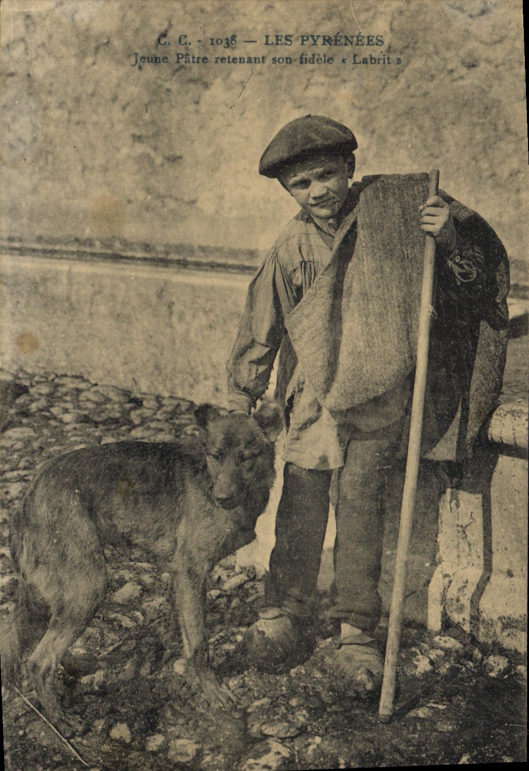 Jeune Pâtre tenant son fidèle « Labrit » — Les Pyrénées — C. C. - 1038