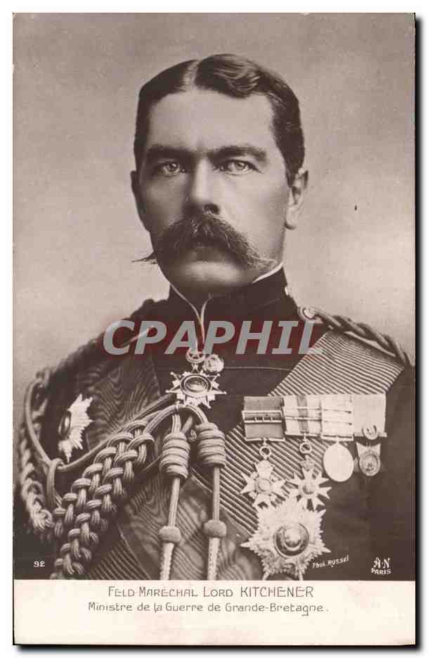 Feld-Marechal Lord Kitchener — Ministre de la Guerre de Grande-Bretagne — Phot. Russel, Paris