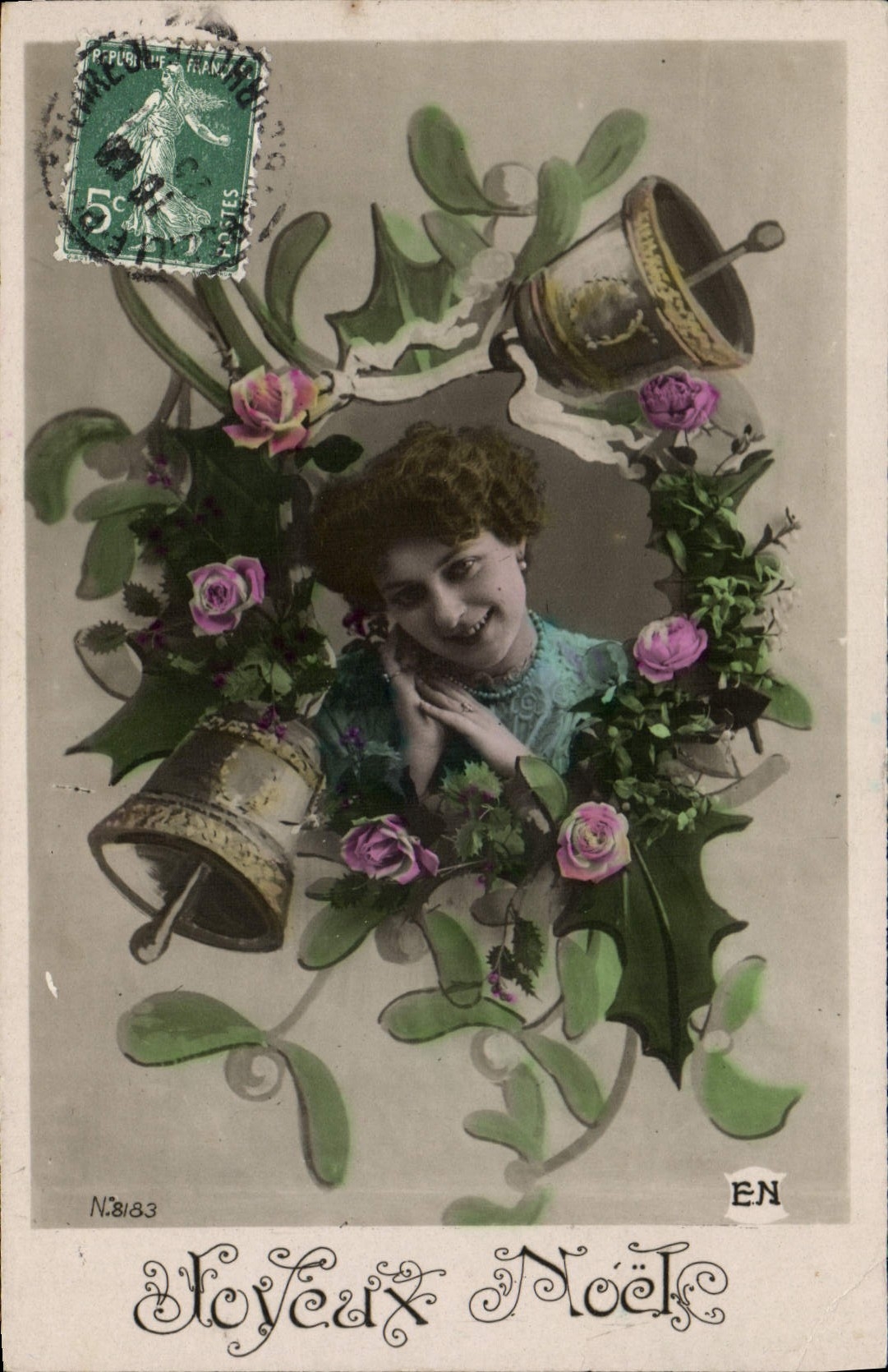 CPA Cloche Femme Noel 