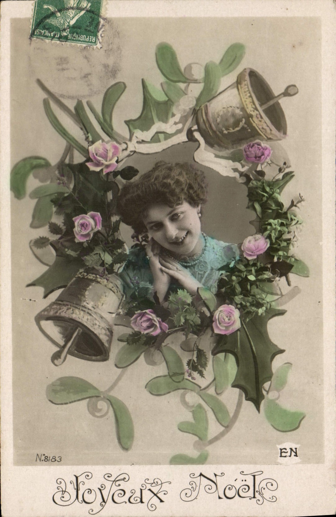 CPA Cloche Femme Noel 