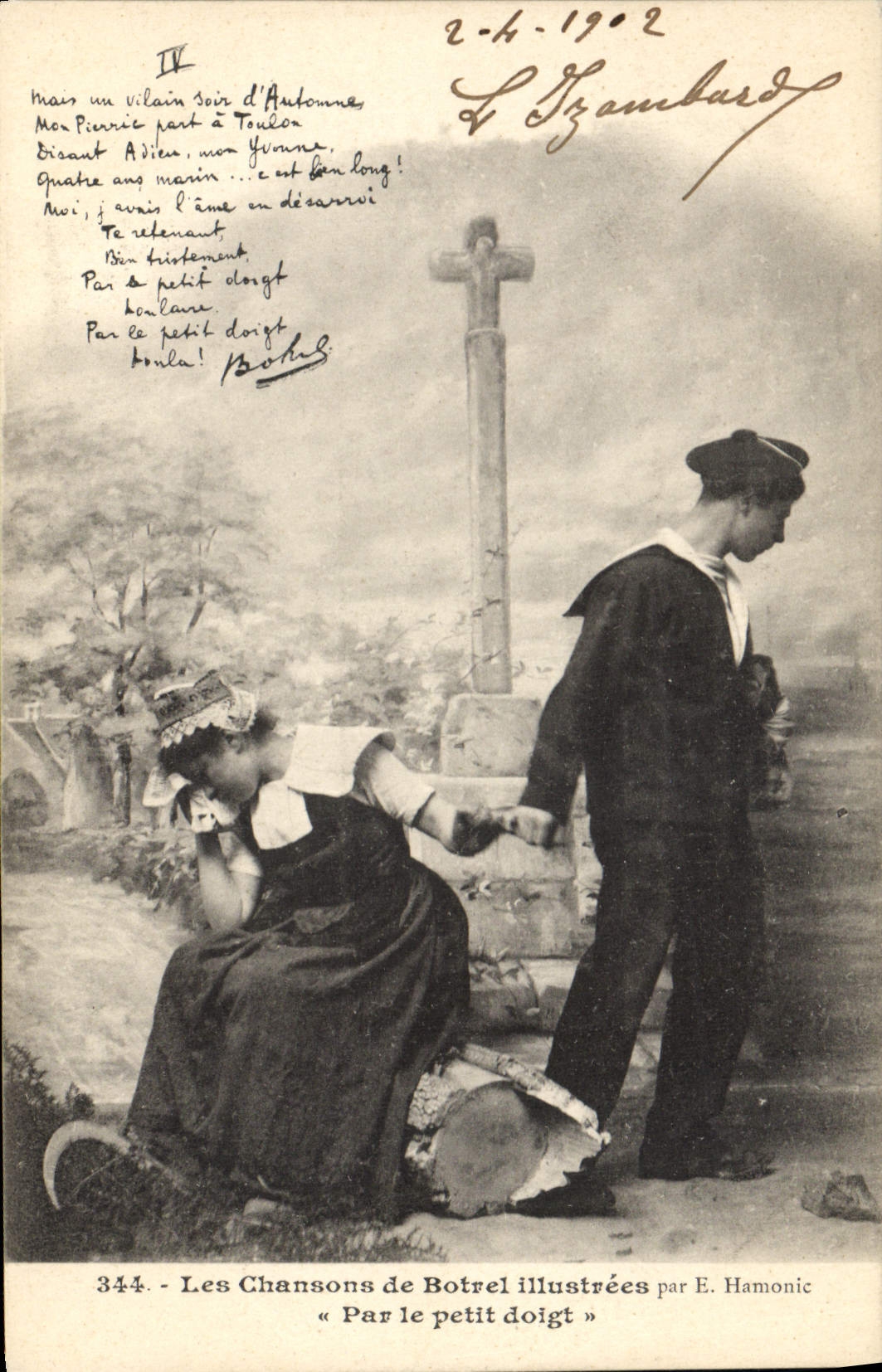 CPA Folklore Les chansons de Botrel Bretagne Par le petit doigt 