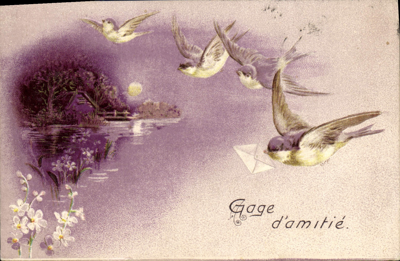 CPA Fantaisie Fleurs Oiseaux 