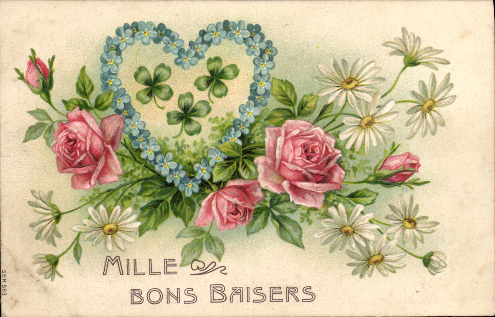 CPA Fantaisie Fleurs Coeur Trefles 