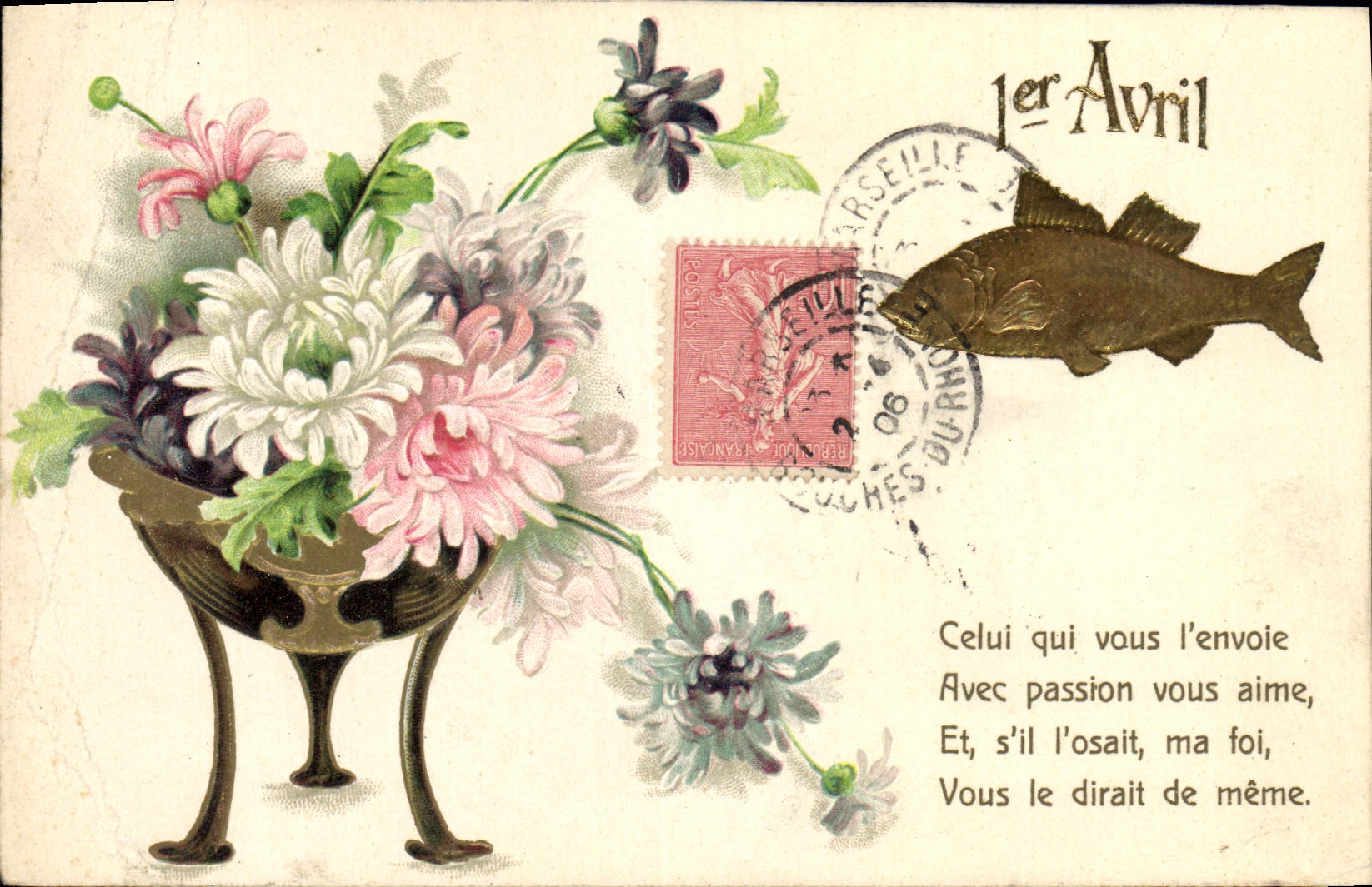 CPA Fantaisie Fleurs Poisson 1er Avril 
