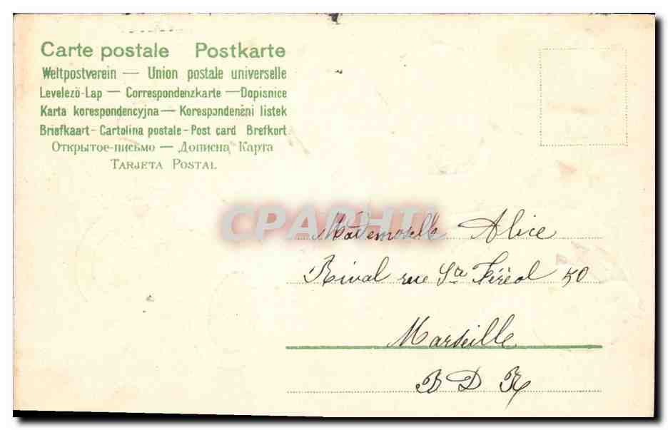 CPA Fantaisie Fleurs Poussins Automobile  — Rückseite