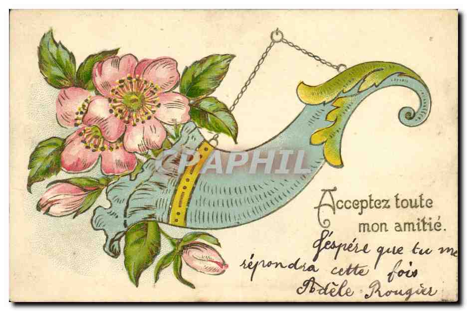 CPA Fantaisie Fleurs Corne d'abondance 
