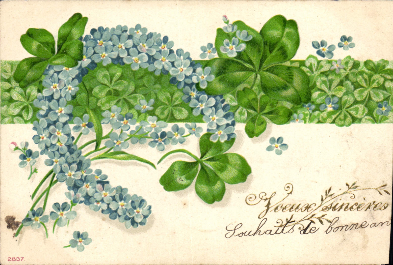 CPA Fantaisie Fleurs Trefles Fer a cheval 