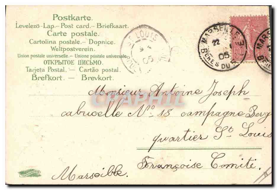 CPA Fantaisie Fleurs Trefles Fer a cheval  — Back