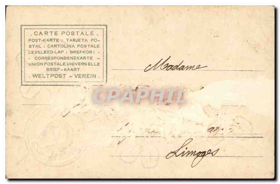 CPA Fantaisie Fleurs Trefles Fer a cheval  — Back