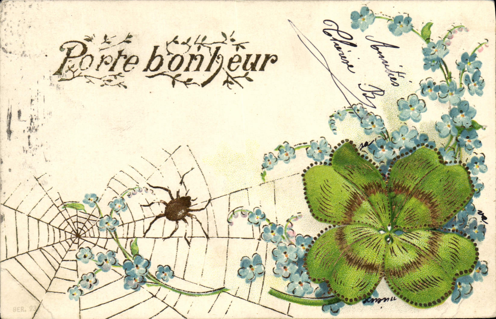 CPA Fantaisie Fleurs Trefle Araignee 
