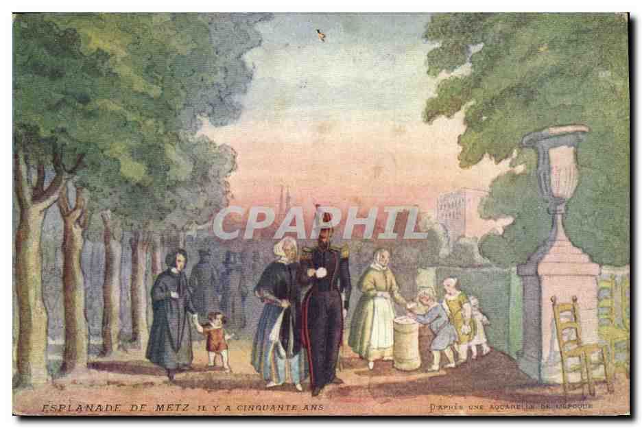 CPA Fantaisie Illustrateur Esplanade de Metz il y a cinquante ans Militaria 