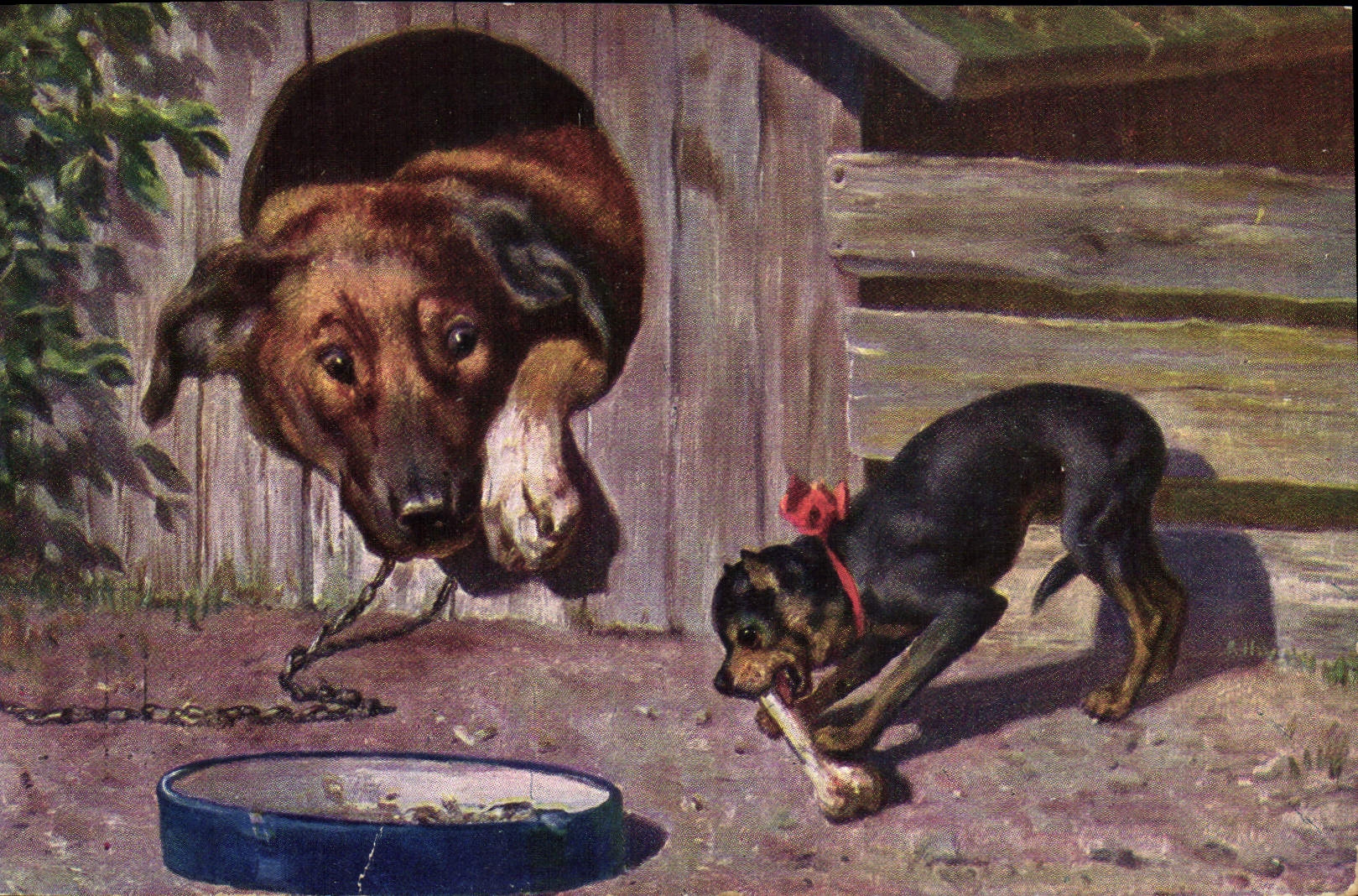 CPA Fantaisie Illustrateur Chiens Chien 