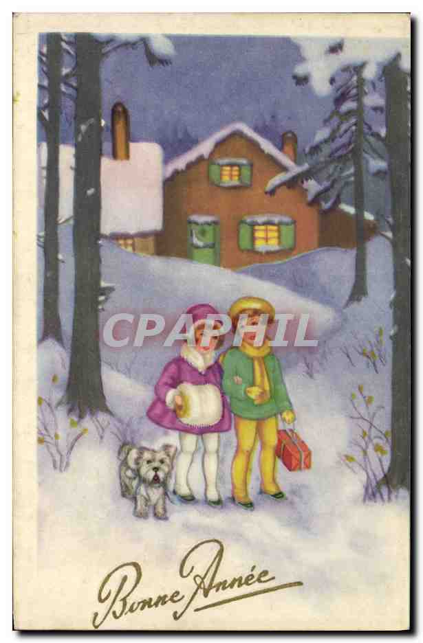 CPA Fantaisie Illustrateur Enfants Chien Bonne annee 