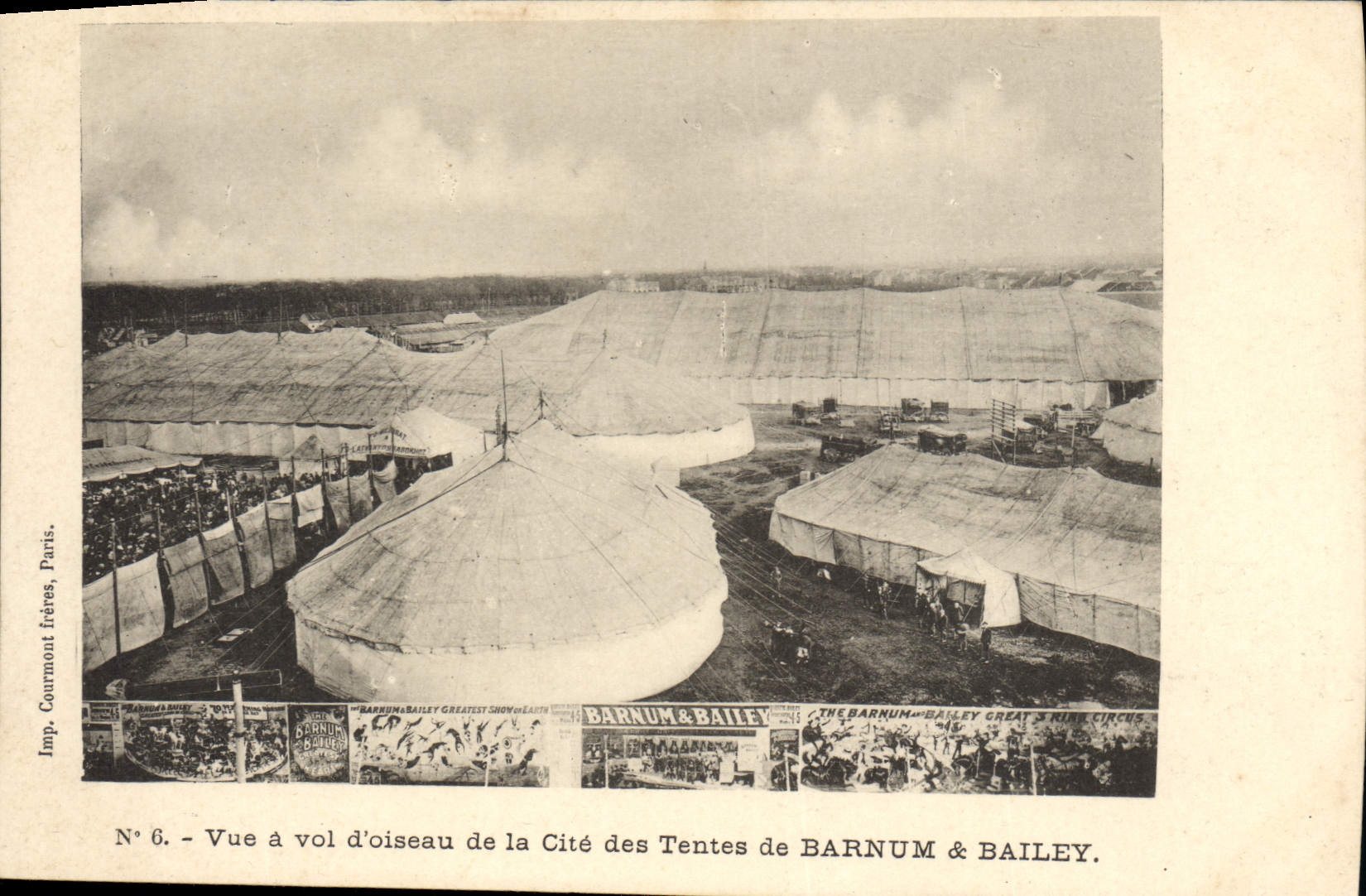 Cité des Tentes de Barnum & Bailey — Vue a vol d'oiseau — Imp. Courmont frères, Paris, N° 6