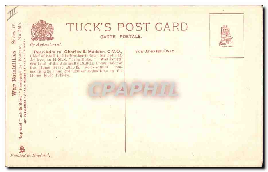 CPA Militaria Rear Amiral CE Madden  — Verso