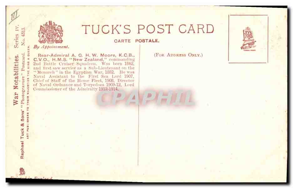 CPA Militaria Admiral AGH Moore  — Verso