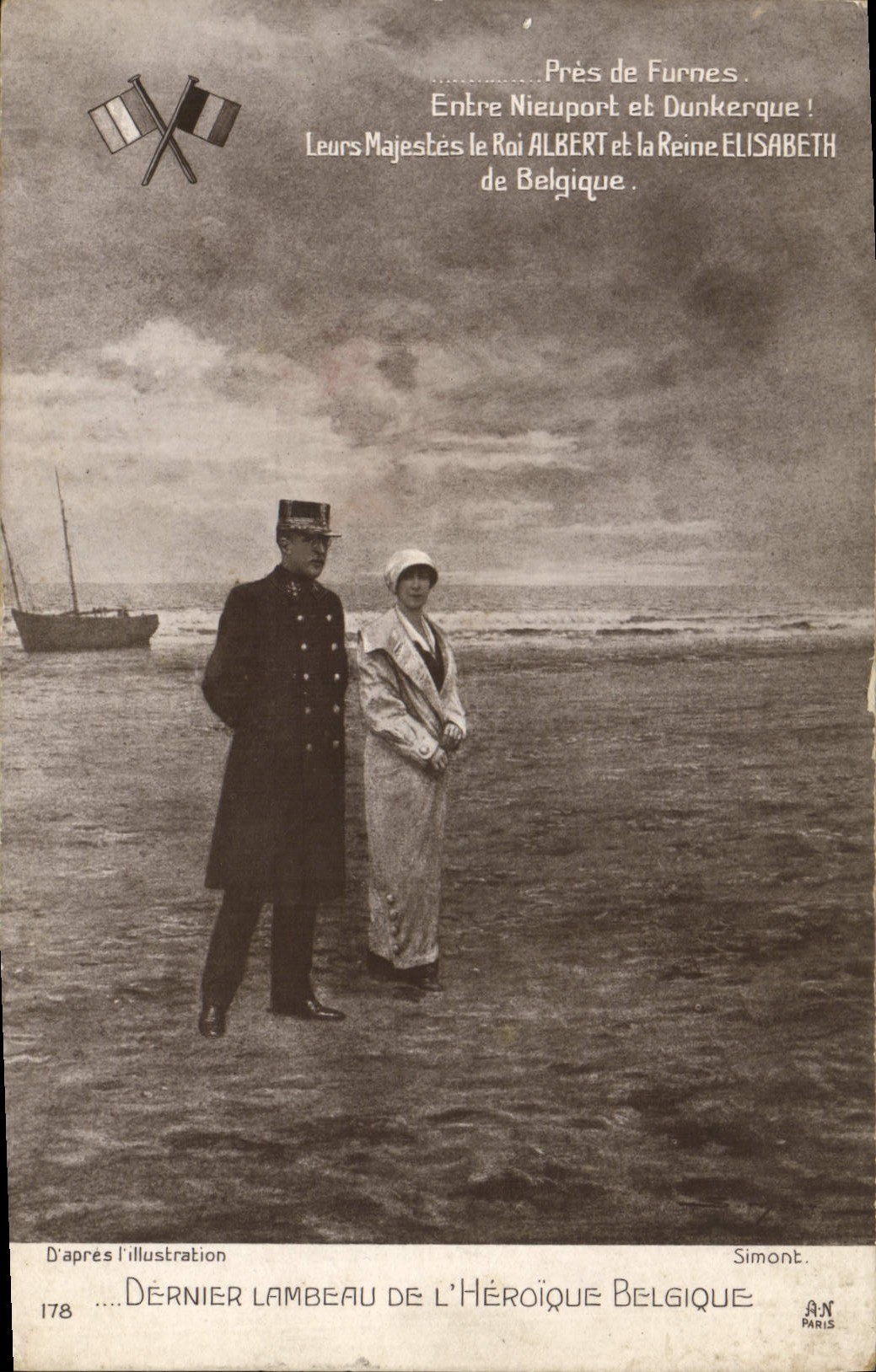 CPA Militaria Pres de Furnes entre Nieuport et Dunkerque Roi Albert Reine Elisabeth 