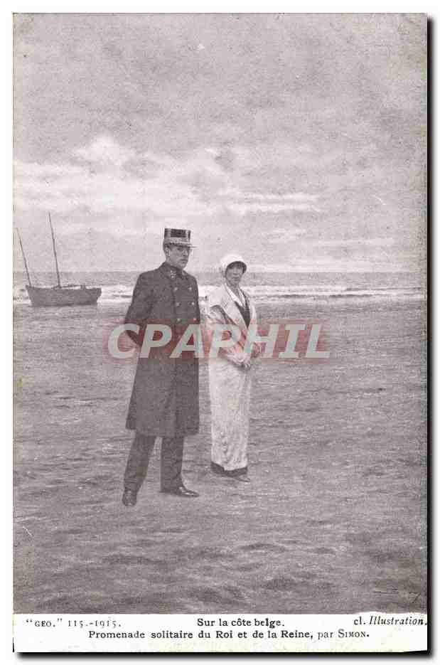 CPA Militaria Sur la cote Belge Promenade solitaire du Roi et de la Reine par Simon 
