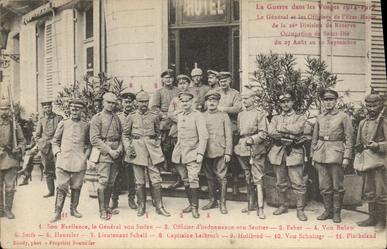 La Guerre dans les Vosges 1914-1915 — Le Général et les Officiers de l'Etat-Major de la 26e Division de Réserve — Occupation de Saint-Dié