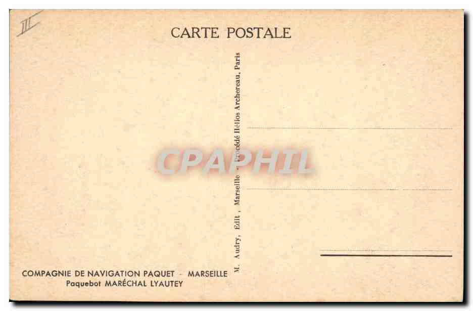 Paquebot Maréchal Lyautey — Compagnie de Navigation Paquet — Éditeur M. Audry, Marseille — Verso