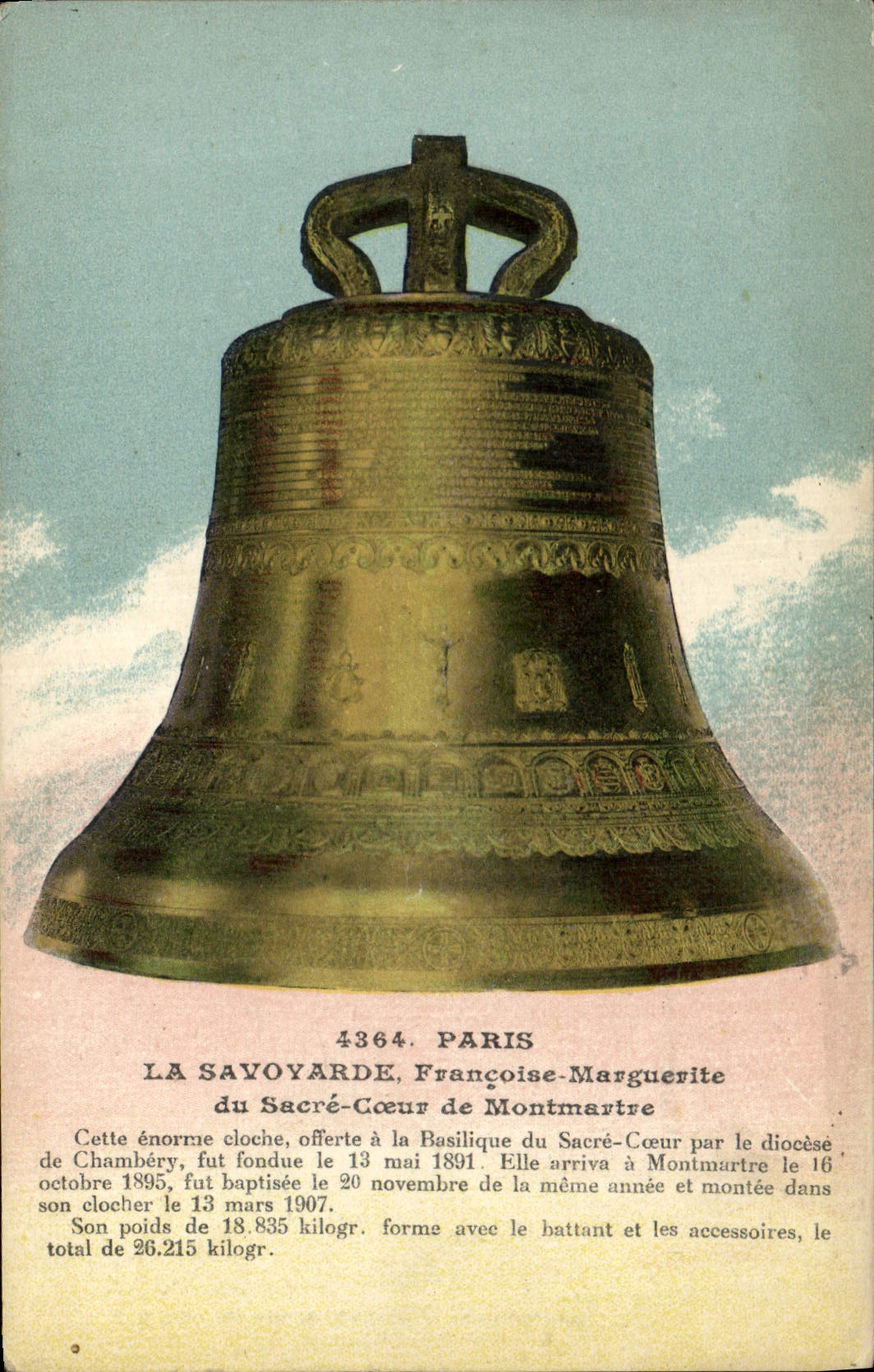 Cloche du Sacré-Cœur de Montmartre — offerte par le diocèse de Chambéry — éditeur Le Doley, Paris, n° 4364