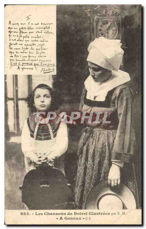 CPA Folklore Les chansons de Botrel illustrees A genoux Femme Enfant 