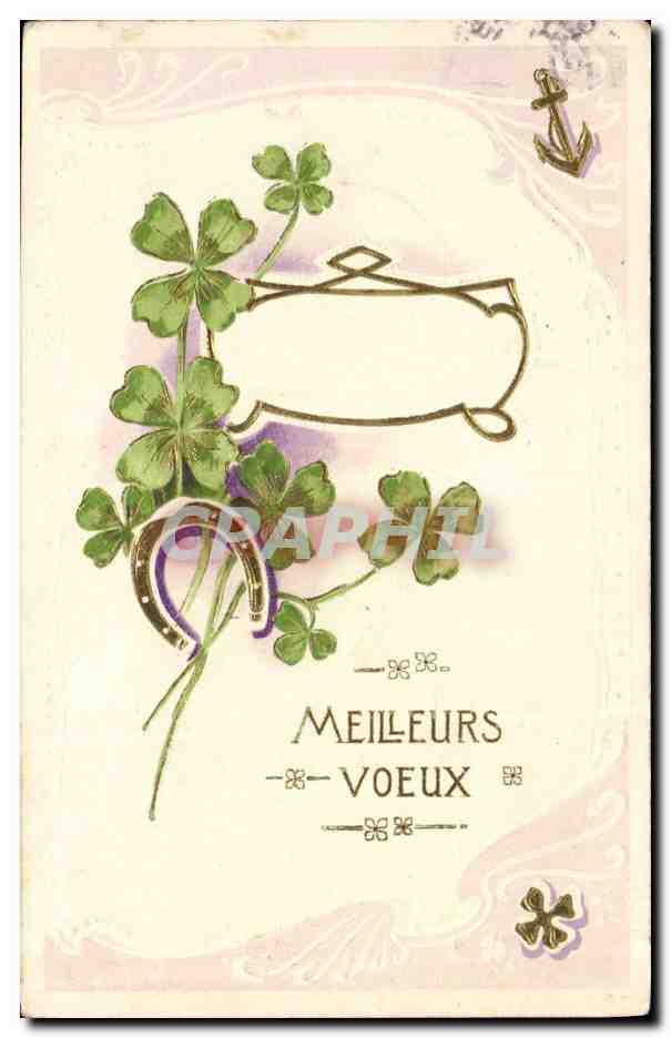 CPA Fantaisie Fleurs Trefle Fer a cheval Ancre de marine 