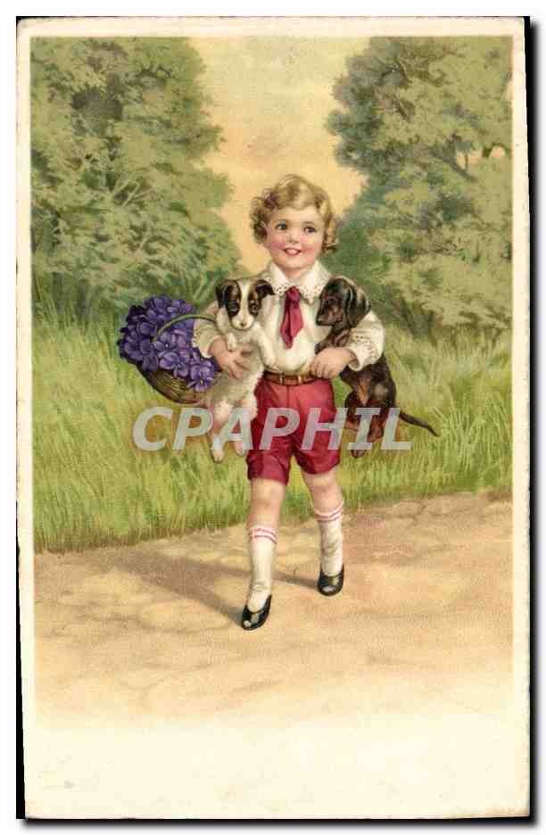CPA Fantaisie Illustrateur Enfant Chiens 
