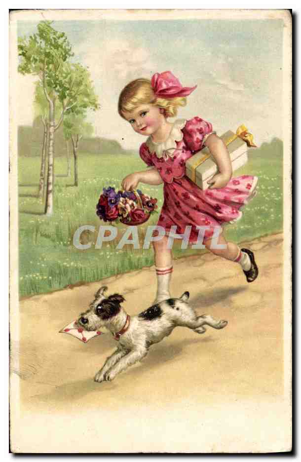 CPA Fantaisie Illustrateur Enfant Chien 