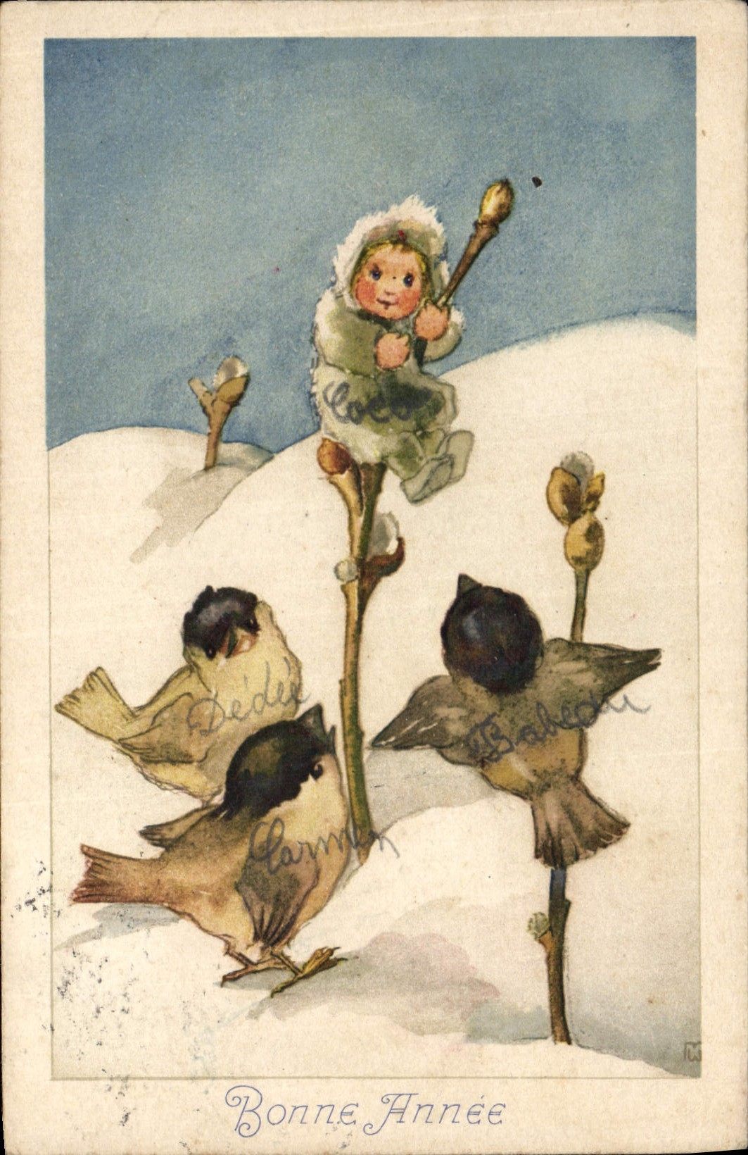 CPA Fantaisie Illustrateur Enfant Oiseaux 