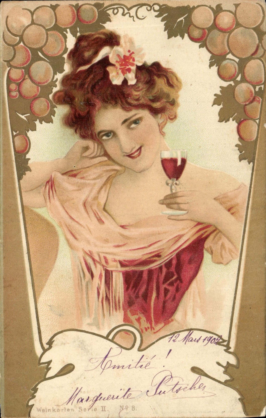CPA Fantaisie Illustrateur Femme Vin 