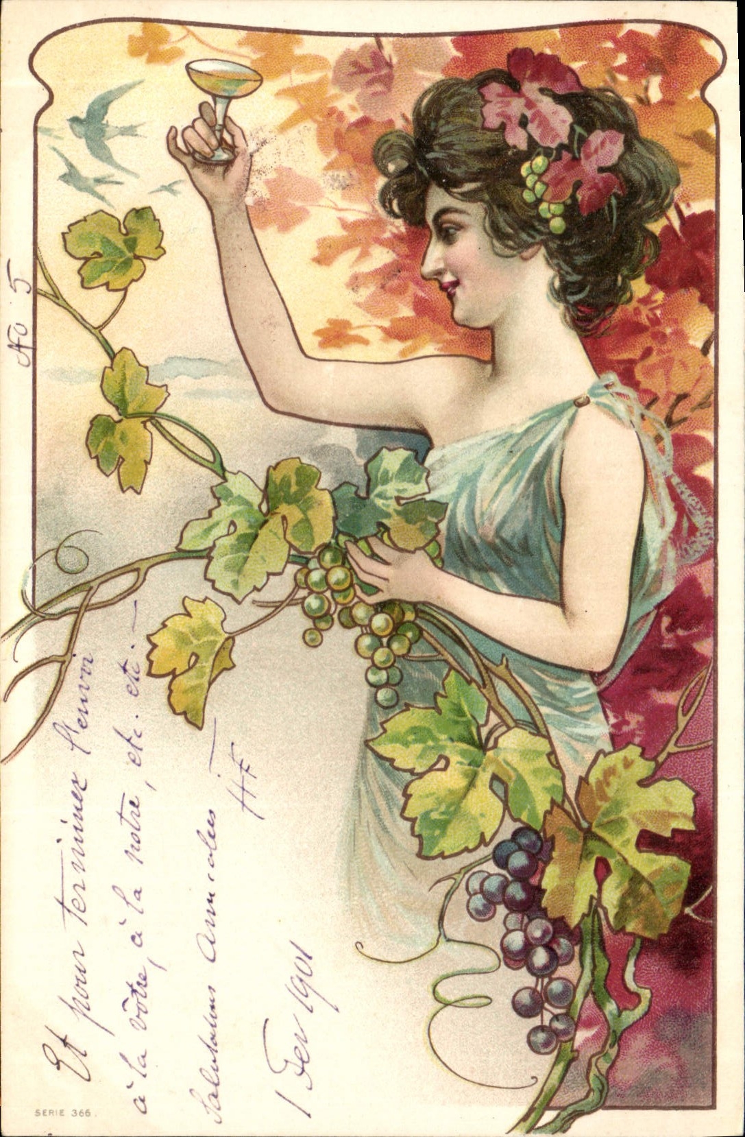 CPA Fantaisie Illustrateur Femme Vin 