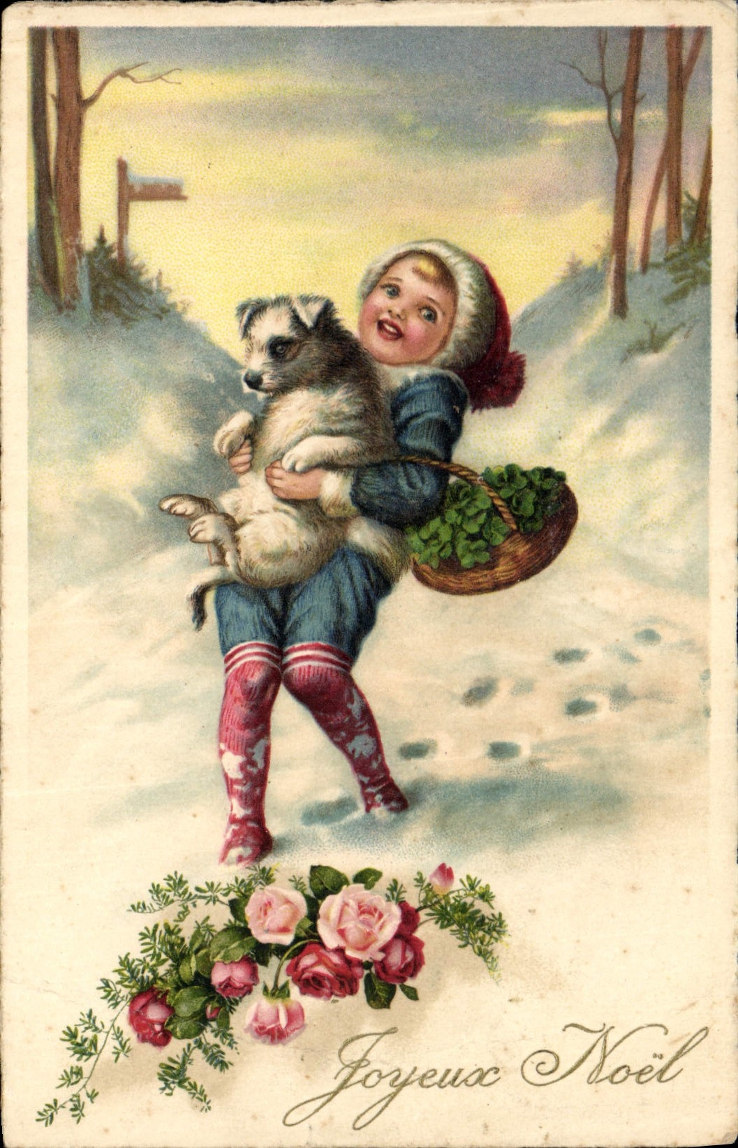 CPA Fantaisie Illustrateur Enfant Chien Noel 