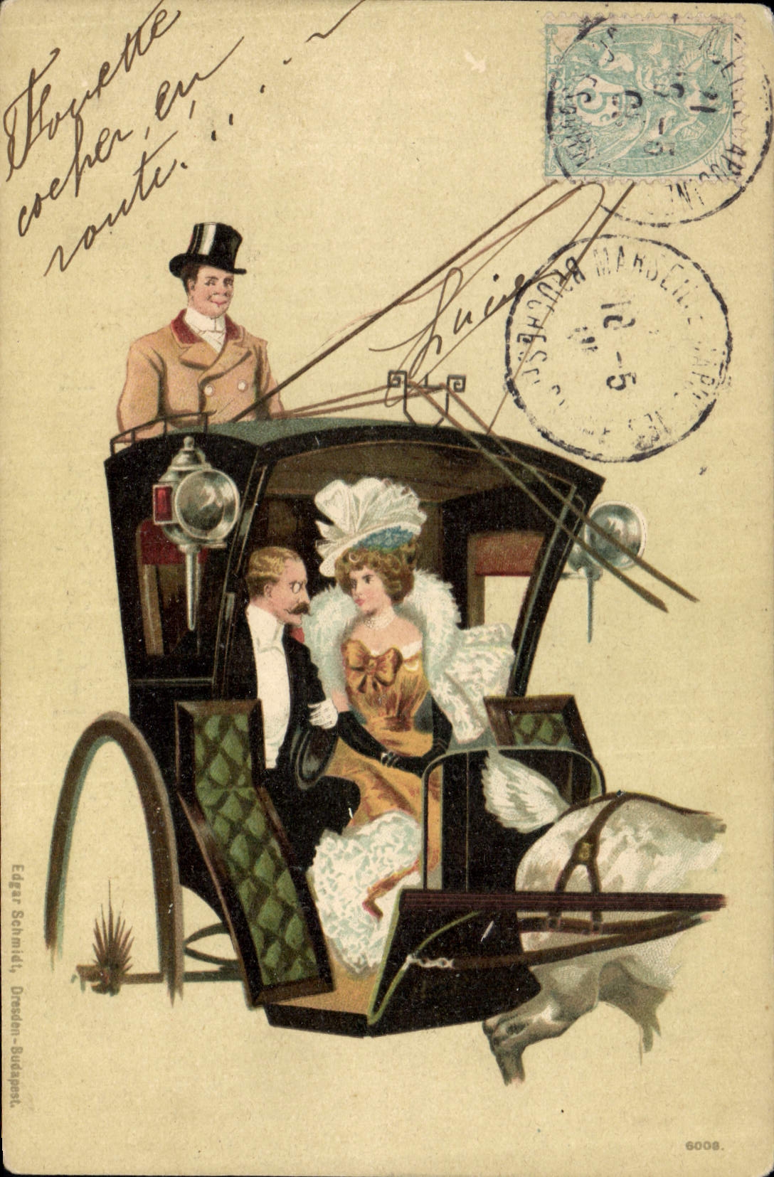CPA Fantaisie Illustrateur Femme en caleche 