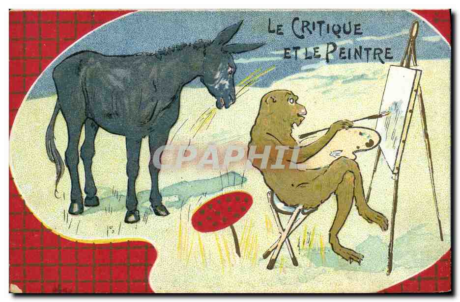 CPA Fantaisie Illustrateur Le critique et le peintre Ane Mule Singe 