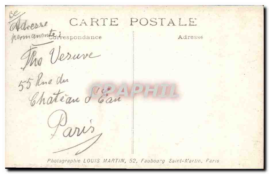 The Vésuve. Acrobates sur bascule — Photographie Louis Martin, 52, Faubourg Saint-Martin, Paris — Verso