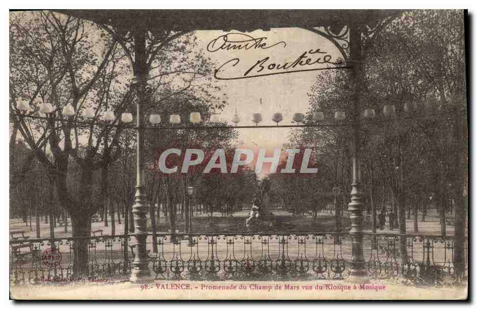 CPA Promenade du Champ de Mars vue du Kiosque a musique Valence 
