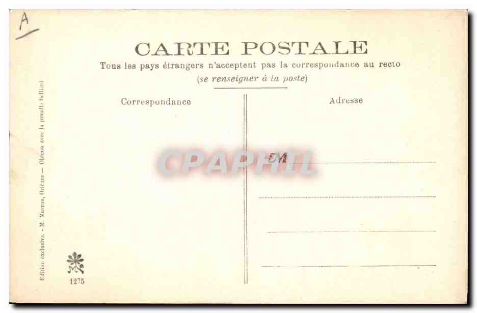 Exposition d'Orléans 1905 — Le Palais des Arts Libéraux et le Kiosque à Musique, vus du Casino — Édition M. Maréna, Orléans — Verso