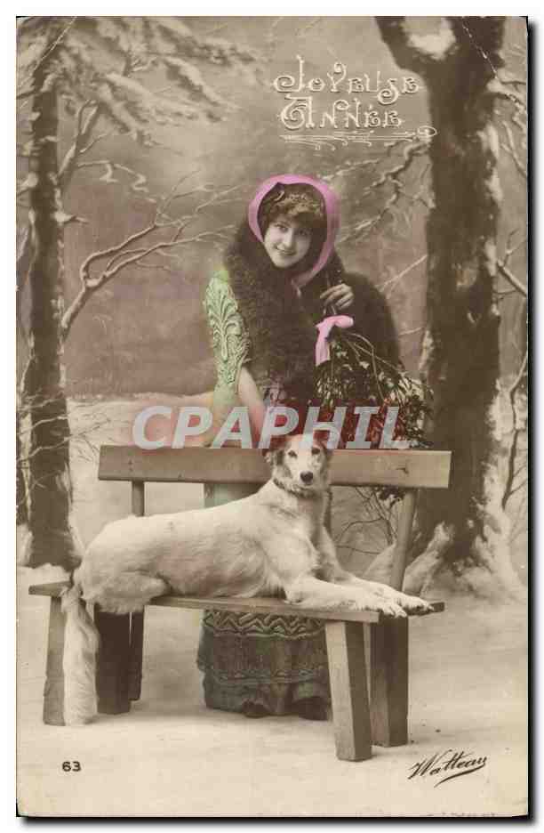 CPA Chien Chiens Femme Levrier 