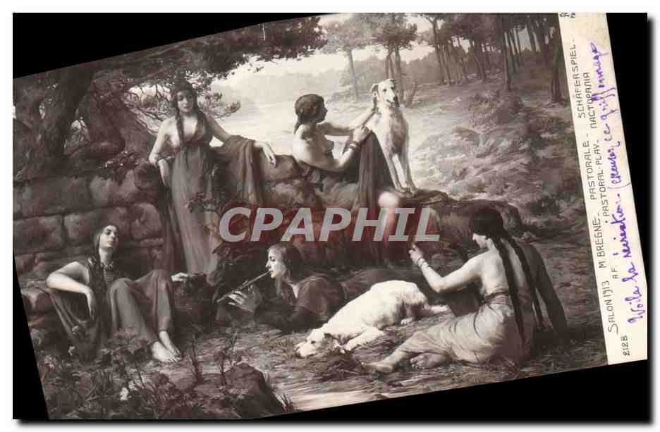 CPA Chien Chiens Salon 1913 Bregne Pastorale Levrier 