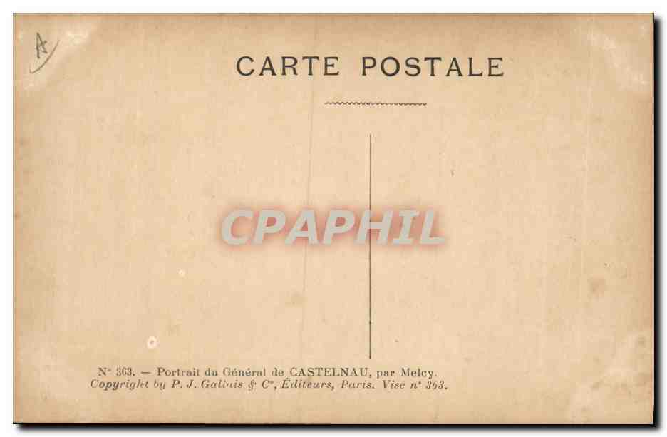 CPA Militaria General de Castelnau  — Verso