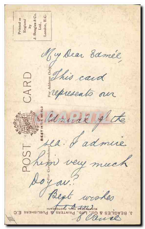 Admiral Sir John R. Jellicoe — Photographie militaire — Beagles Postcards n°490 C — Verso