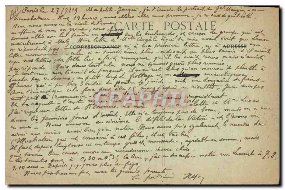 CPA Militaria Les Fetes de la Victoire a Paris 14 Juillet 1919 Le defile Le general Mangin  — Verso