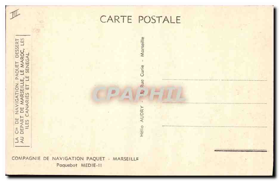 Paquebot MEDIE II — Navigation entre Marseille, les Canaries, le Maroc et le Sénégal — Compagnie de Navigation Paquet — Verso