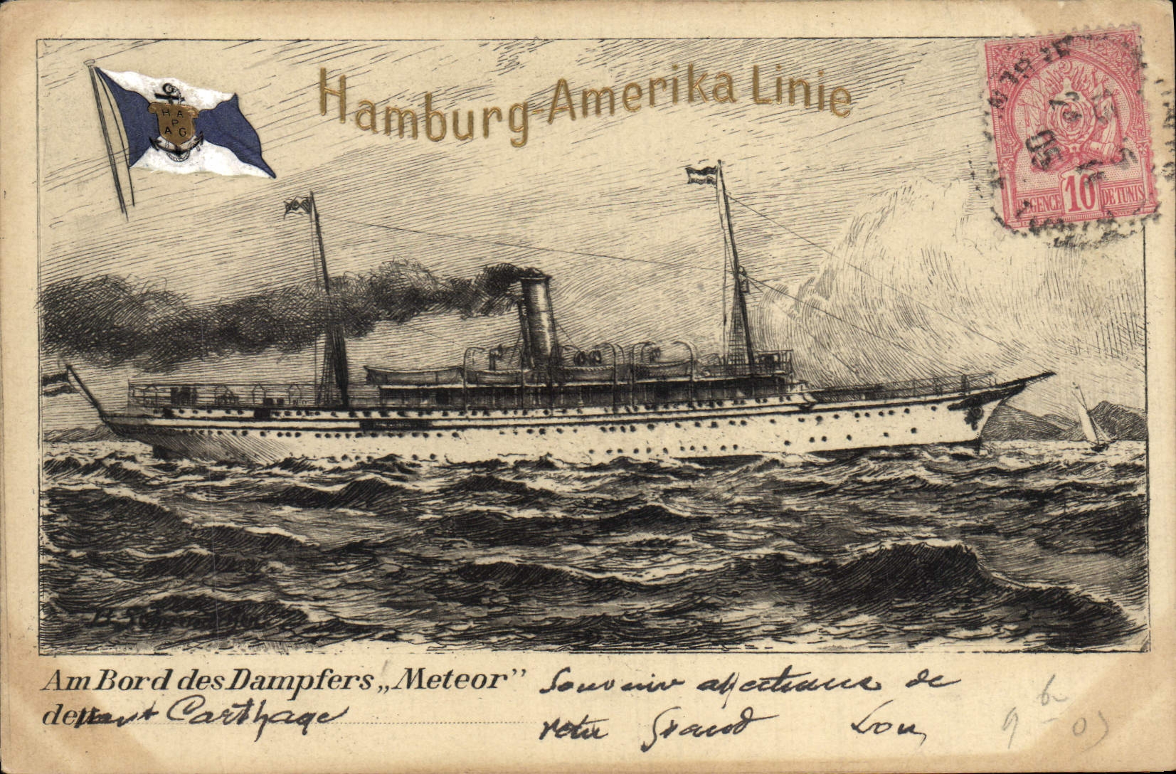 CPA Bateau Hamburg Amerika line Am Bord des DAmpfers Meteor 