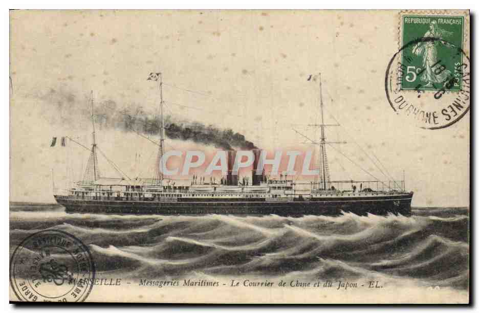 CPA Bateau Marseille Messageries Maritimes Le courrier de Chine et du Japon 