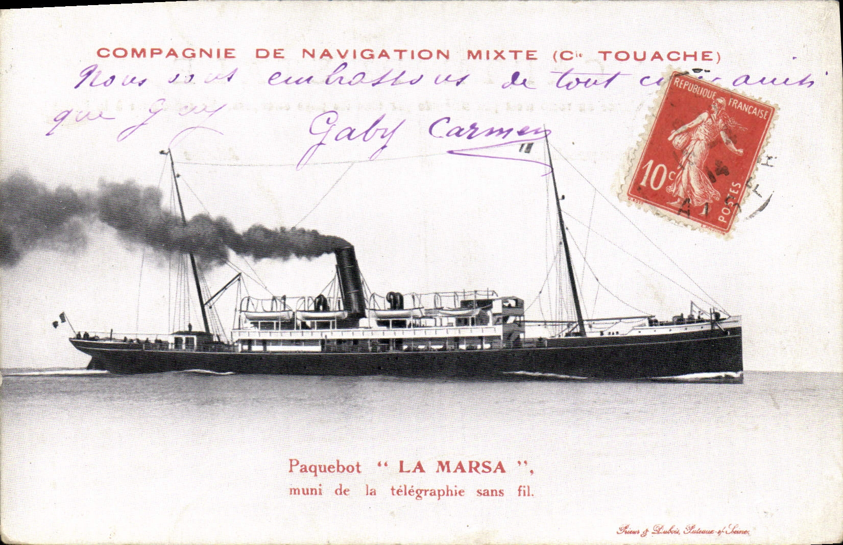 Paquebot "LA MARS A" — Compagnie de Navigation Mixte (C. Touache) — éditeur : P. Loubet, Sète