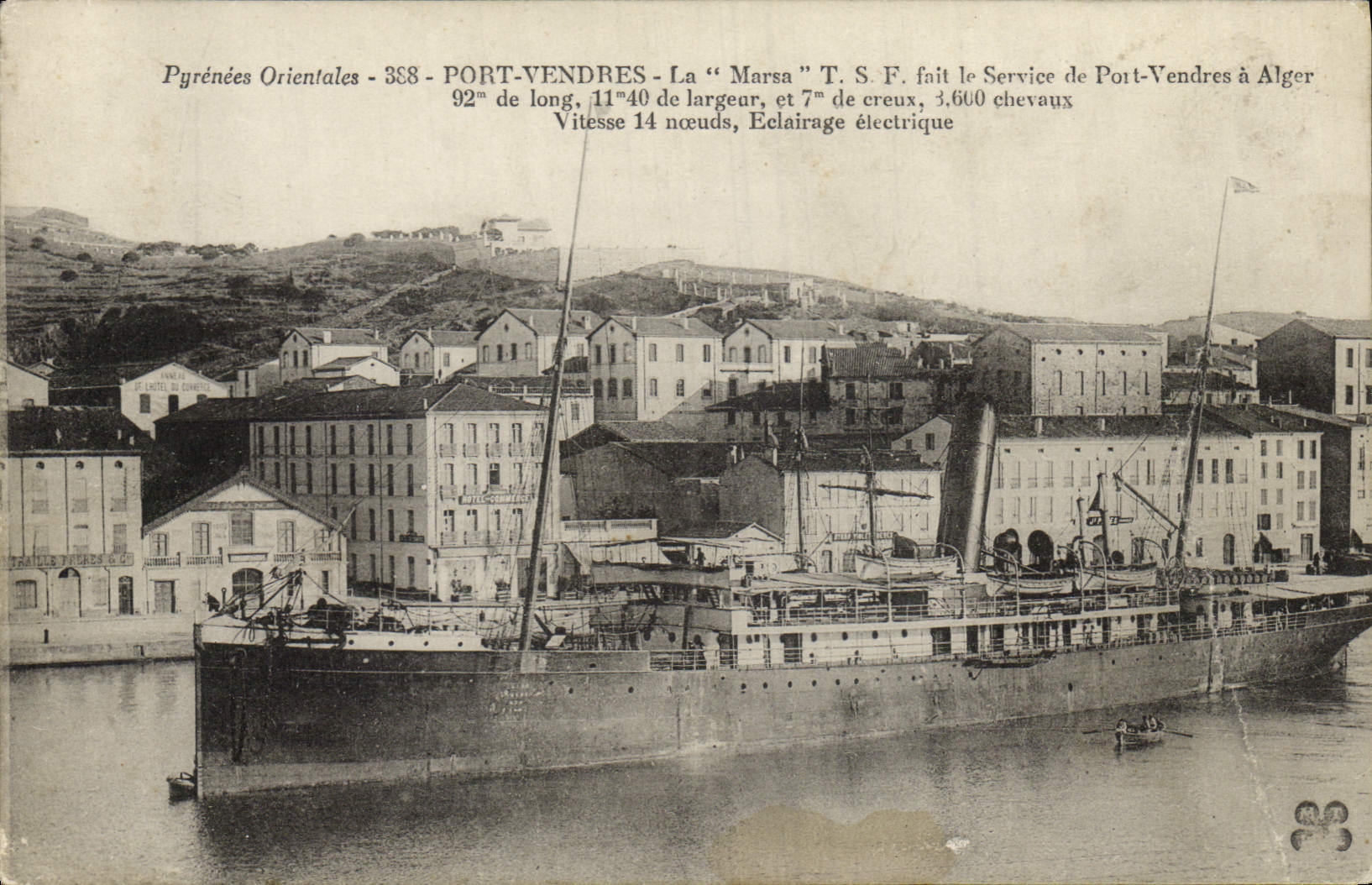 Port-Vendres — Le vapeur "Marsa" T.S.F. — Éditeur : Pyrénées Orientales, n° 338